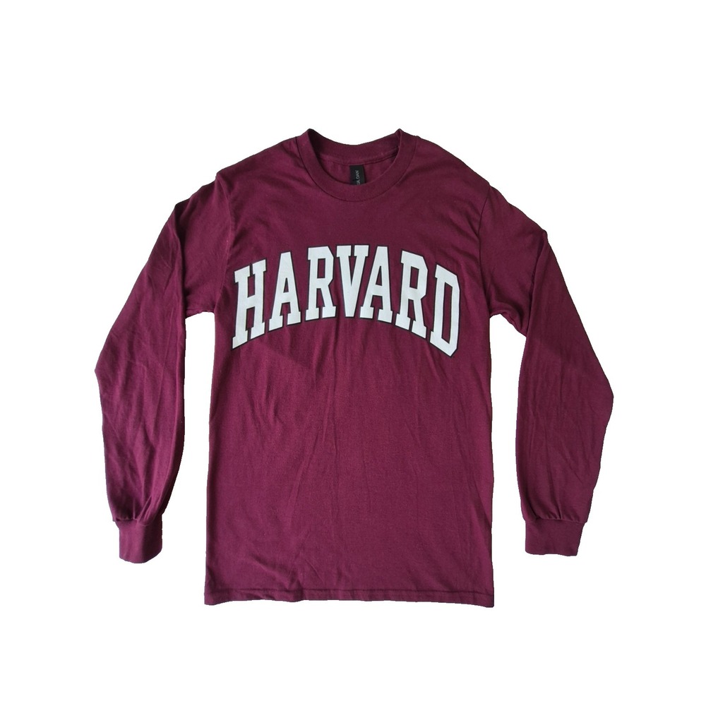 Harvard University Long Sleeve T Shirt Maroon Graphic Logo Gildan Heavy Cotton S